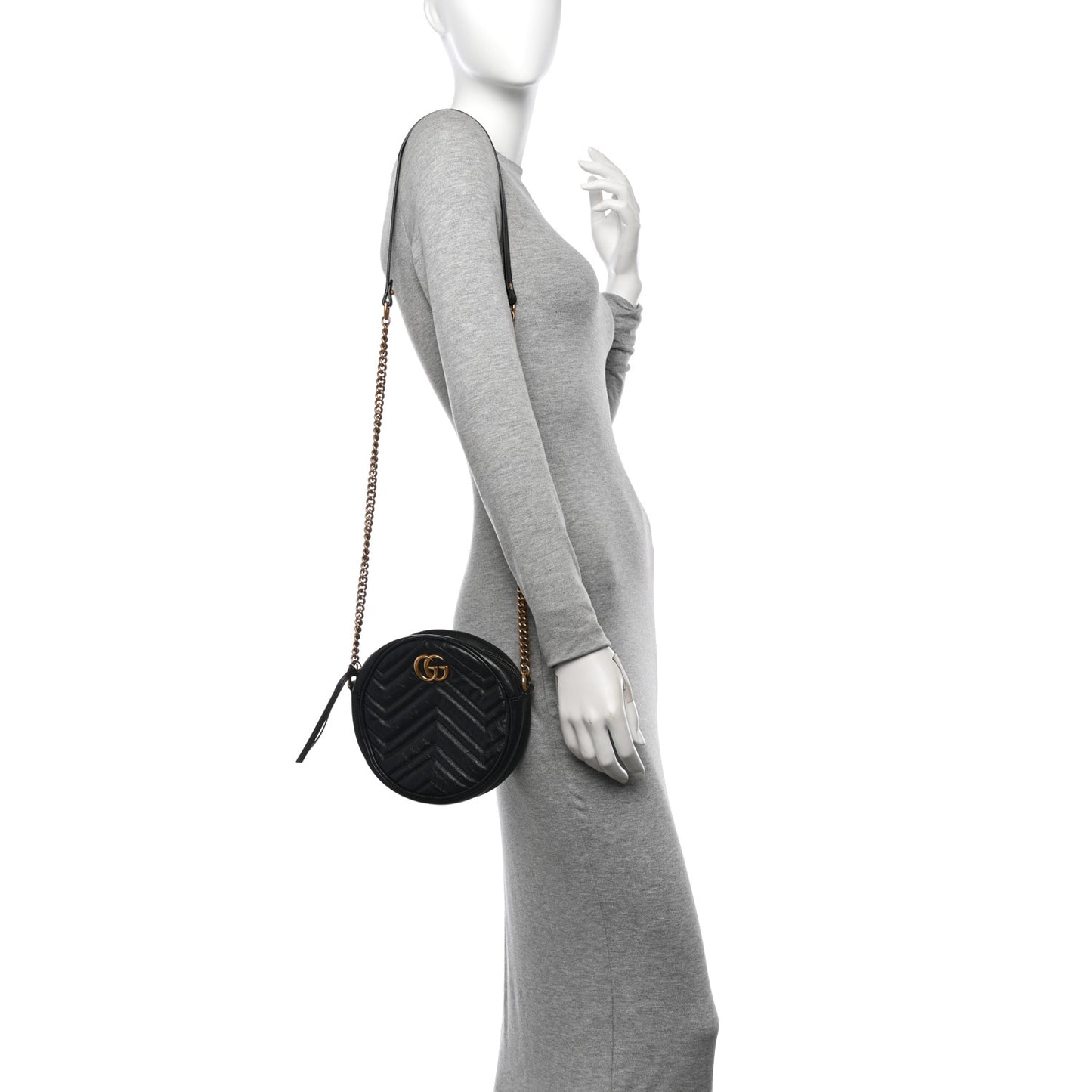 Azalea Calfskin Matelasse Heart Mini GG Marmont Round Shoulder Bag Black