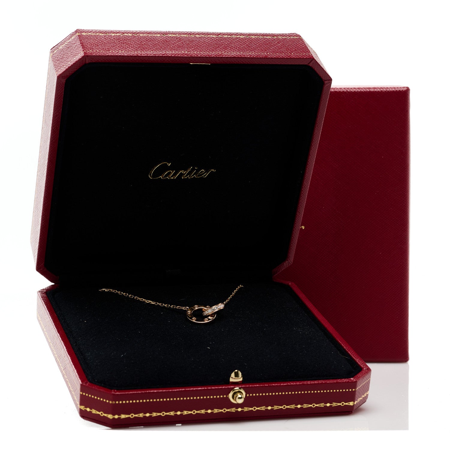 Cartier 18K Pink Gold Diamond Interlocking LOVE Paved Necklace 6 of 6