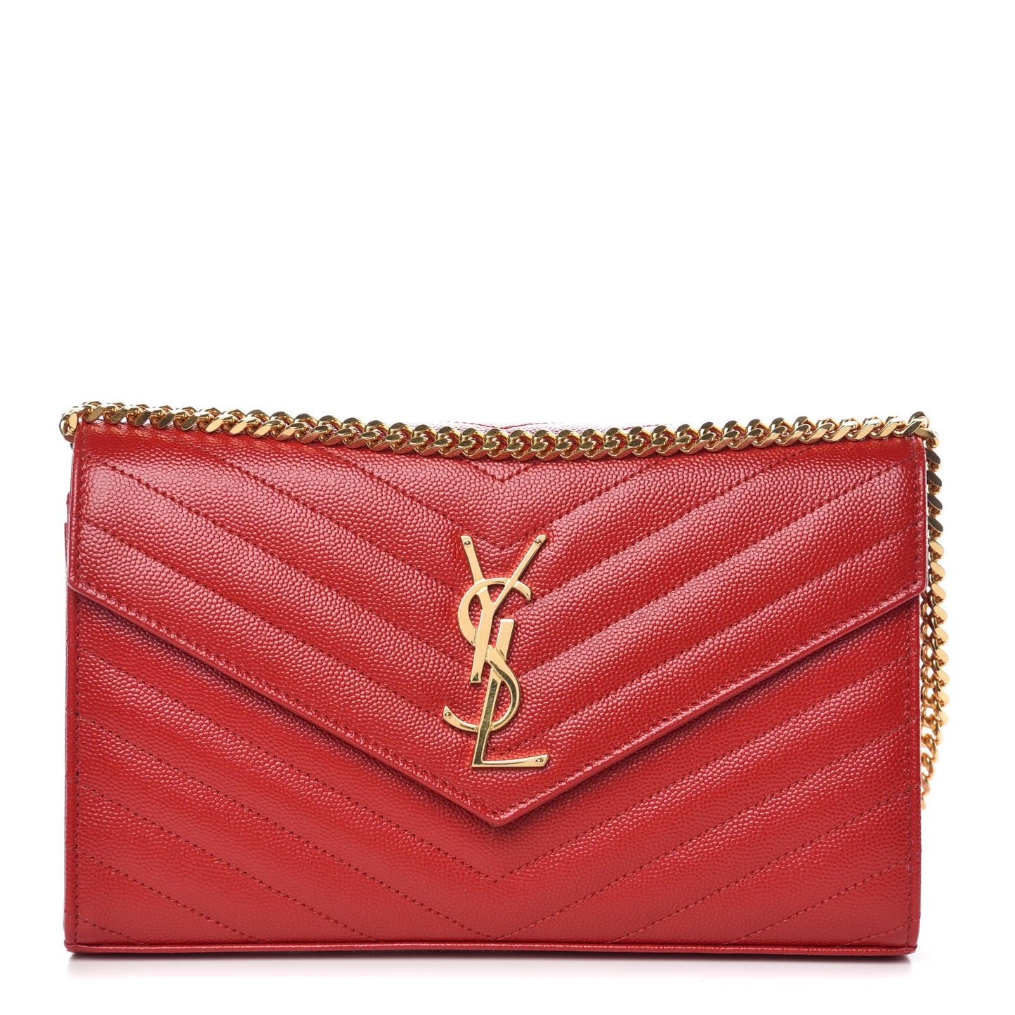 Grain De Poudre Matelasse Chevron Monogram Chain Wallet Bandana Red