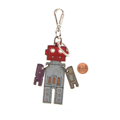 Prada Saffiano Robot Trick Keychain Argento Porpora 2 of 3