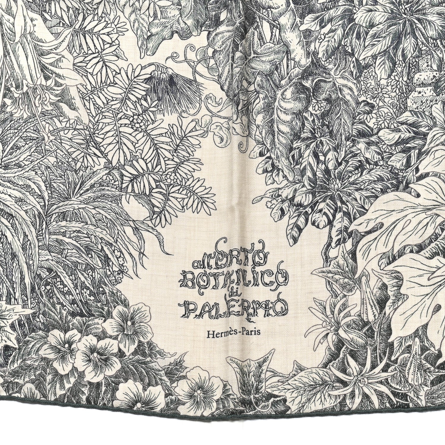 Hermes Cashmere Silk All 'Orto Botanico Di Palermo Shawl 140 Vert Loden Naturel Encre 2 of 4