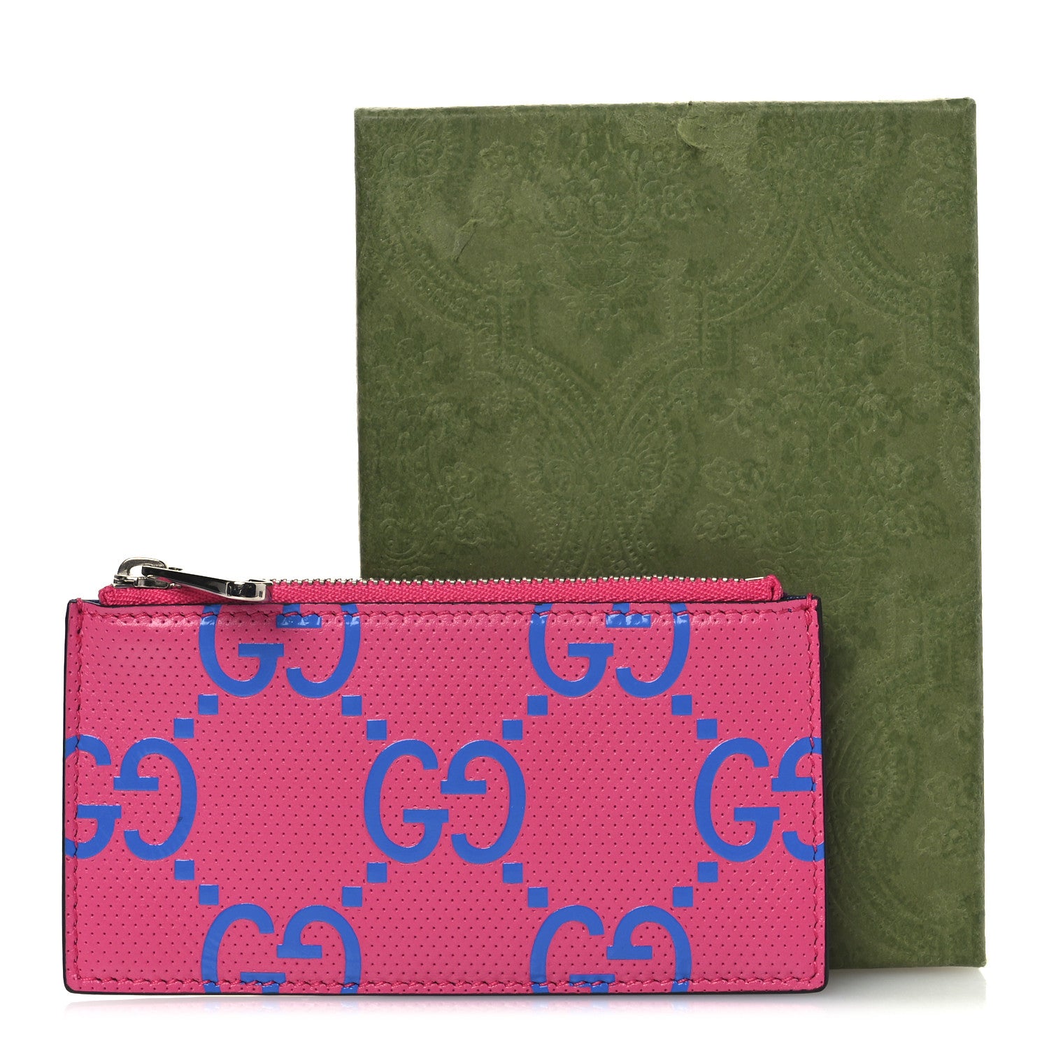 Gucci Calfskin GG Tennis Bi-Color Embossed Zip Wallet Modern Fucsia Modern Blue 8 of 8