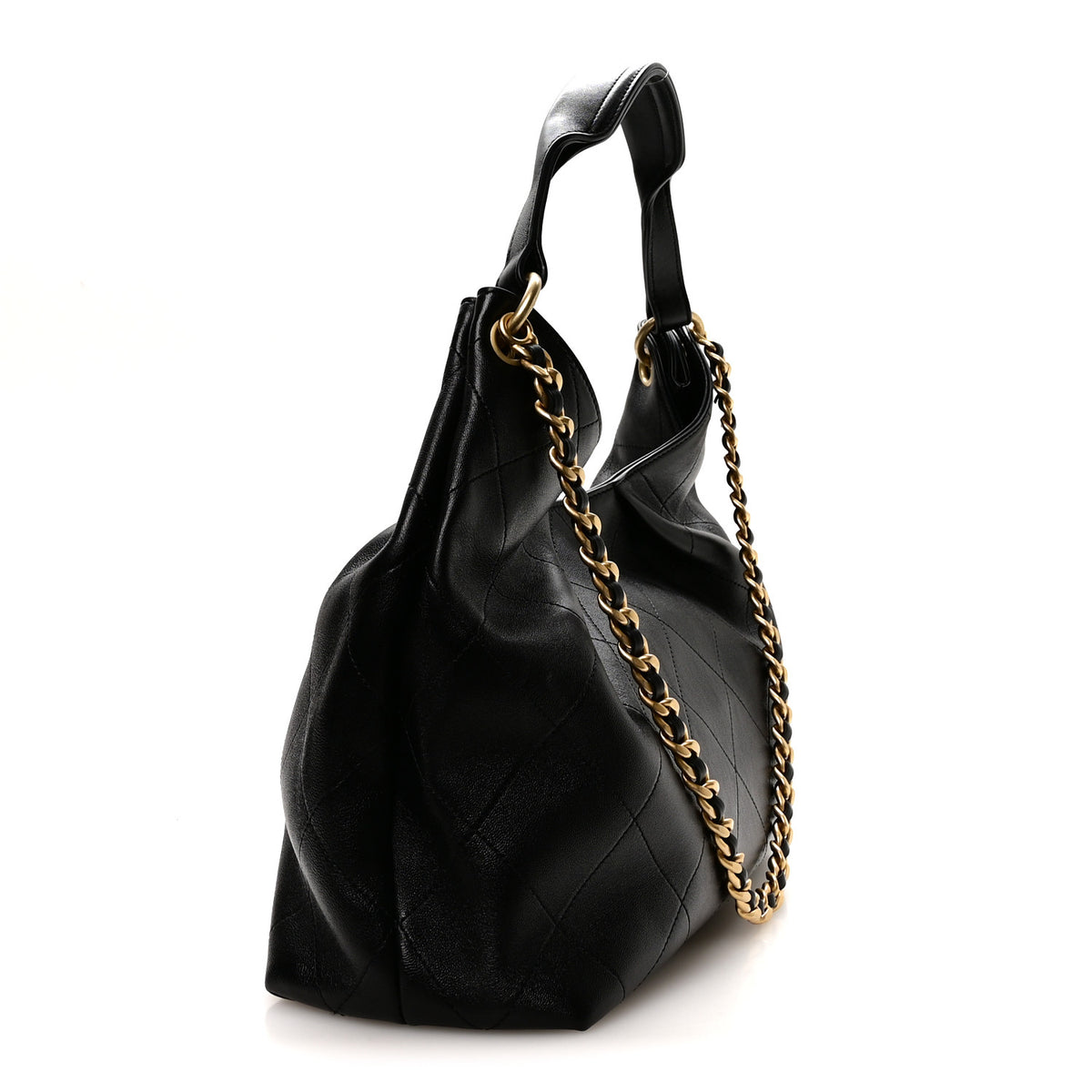 Calfskin Quilted Maxi Hobo Black