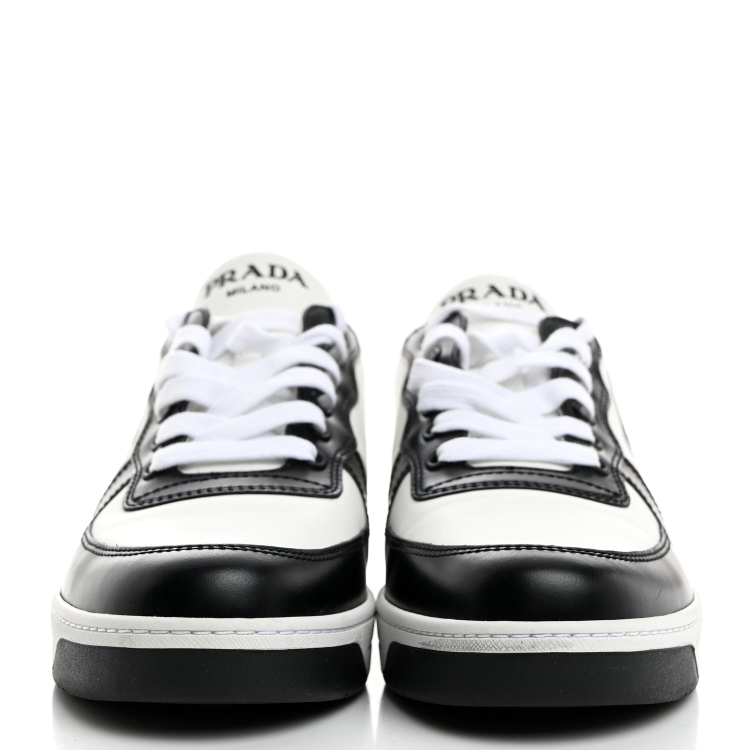 Prada Spazzolato Rois Vitello Soft Triangle Logo Womens Low Top Sneakers 40 White Black 2 of 8