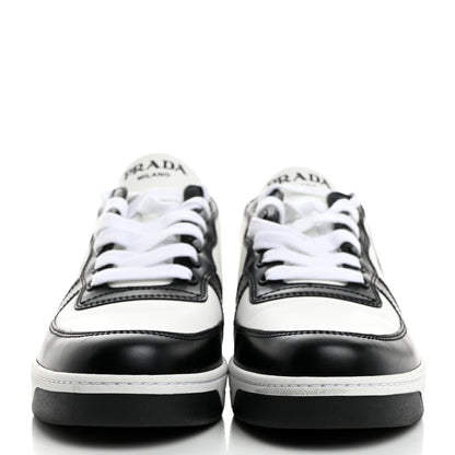 Prada Spazzolato Rois Vitello Soft Triangle Logo Womens Low Top Sneakers 40 White Black 2 of 8