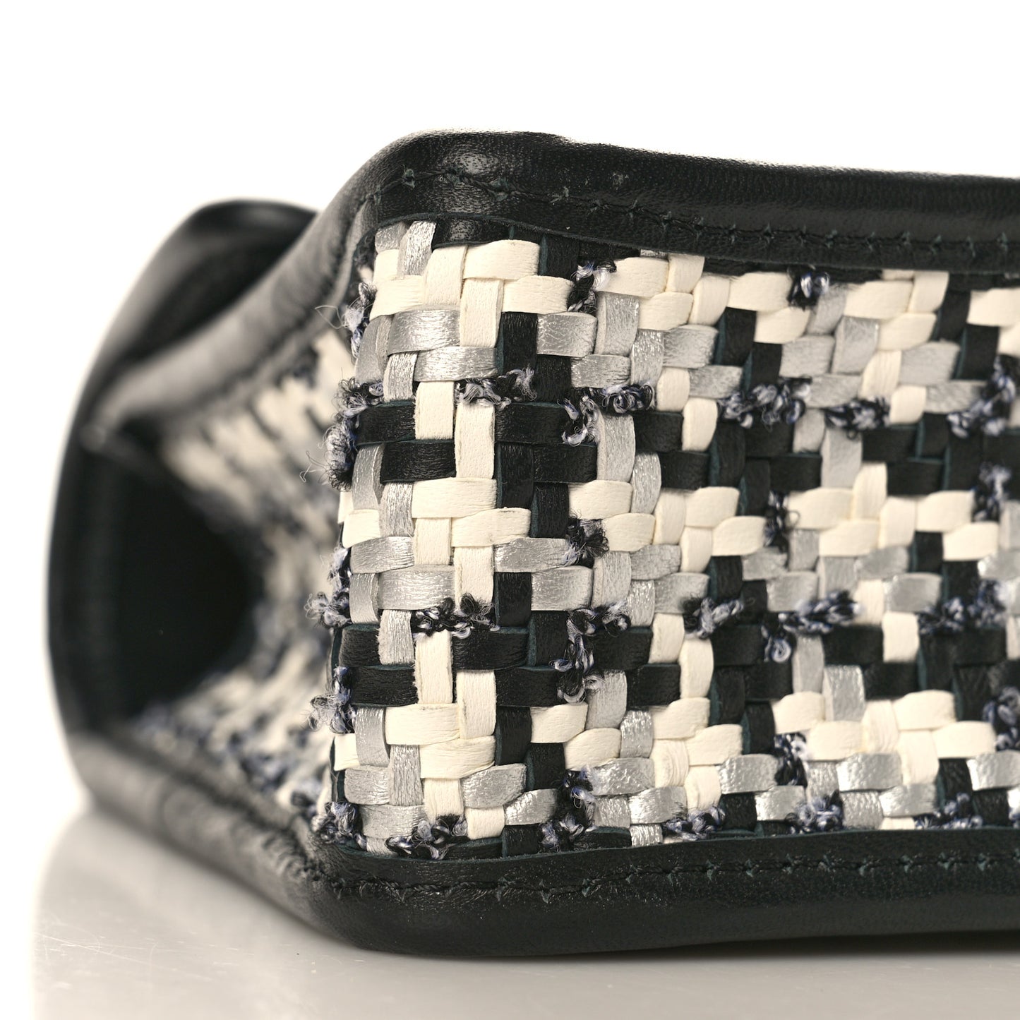 Metallic Lambskin Viscose Woven Flap Silver Black