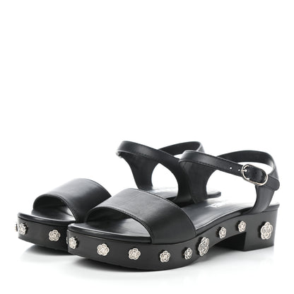 Chanel Calfskin Camellia Platform Sandals 37.5 Black 3 of 8