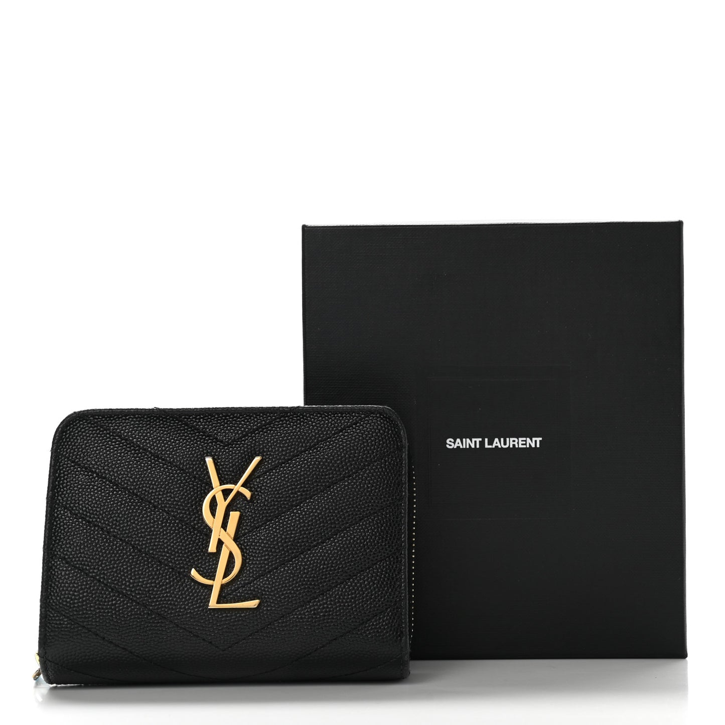 Grain De Poudre Matelasse Chevron Monogram Compact Zip Around Wallet Black