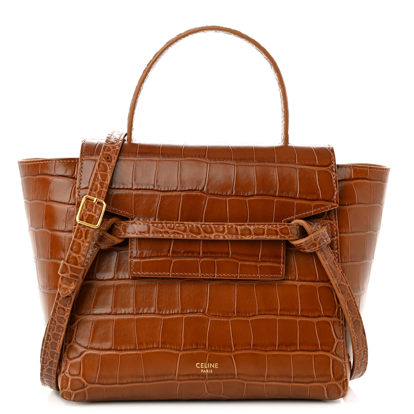 Calfskin Crocodile Embossed Nano Belt Bag Camel