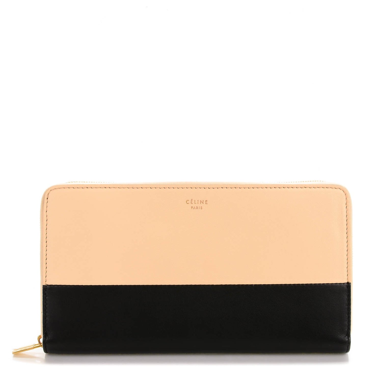 Lambskin Large Zip Around Multifunction Wallet Beige Black
