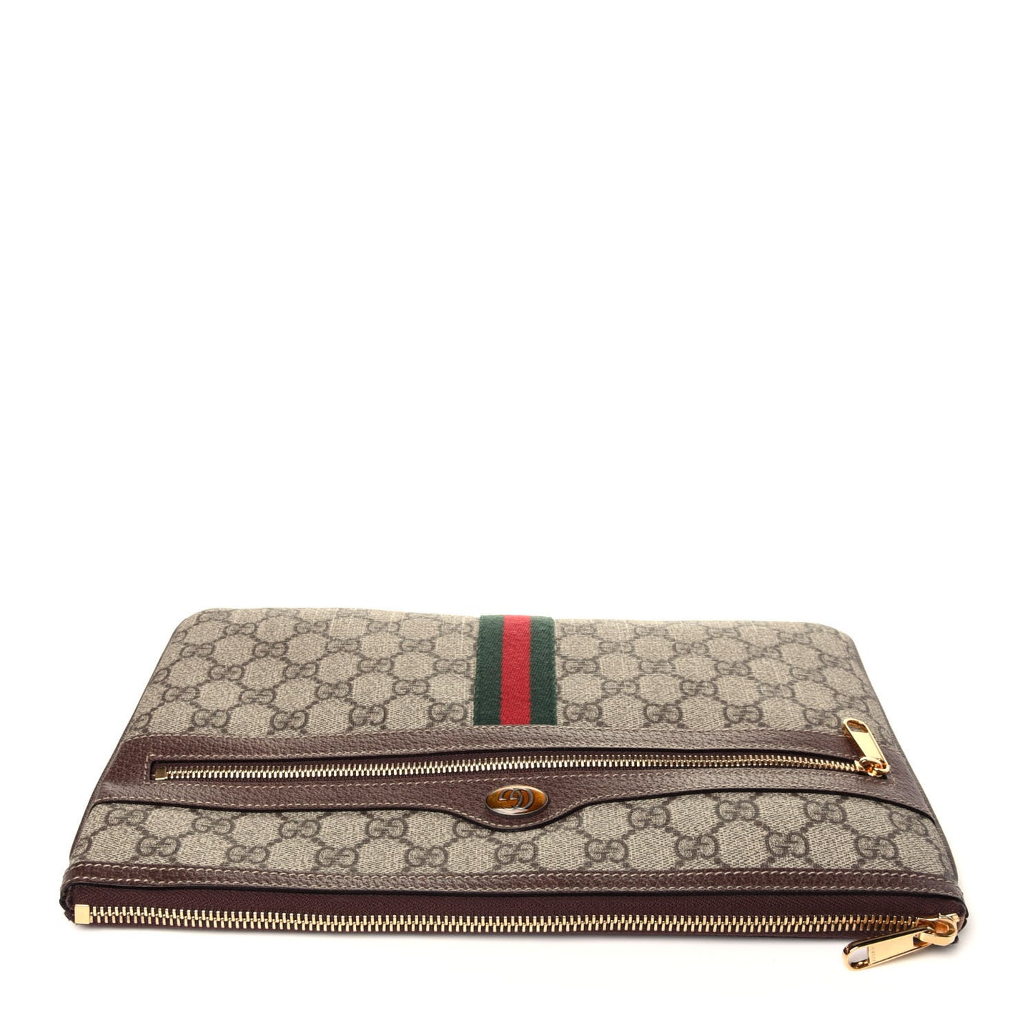 GG Supreme Monogram Large Ophidia Pouch Clutch Brown
