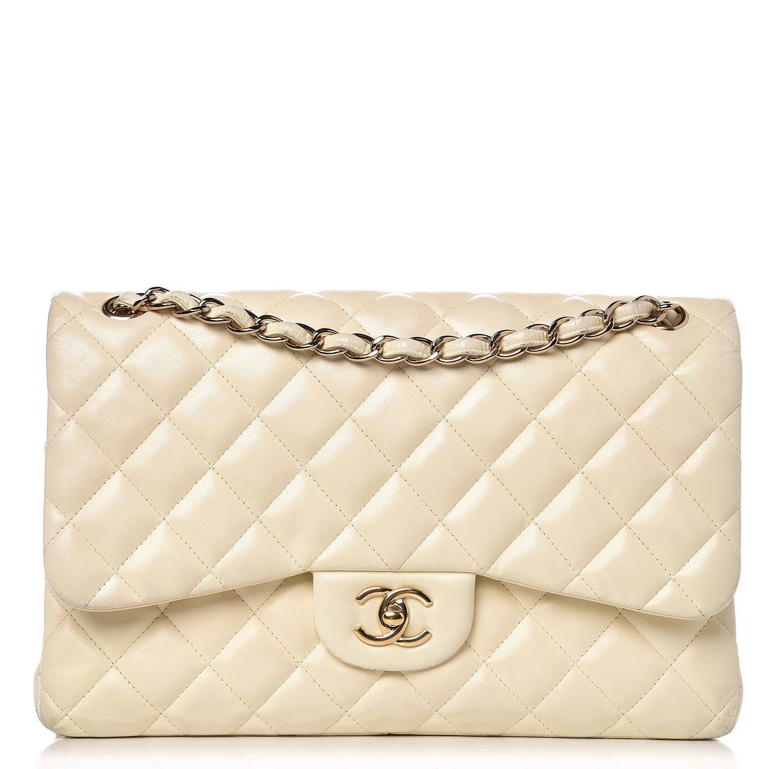 Chanel Lambskin Quilted Jumbo Double Flap Bag White 1 of 11