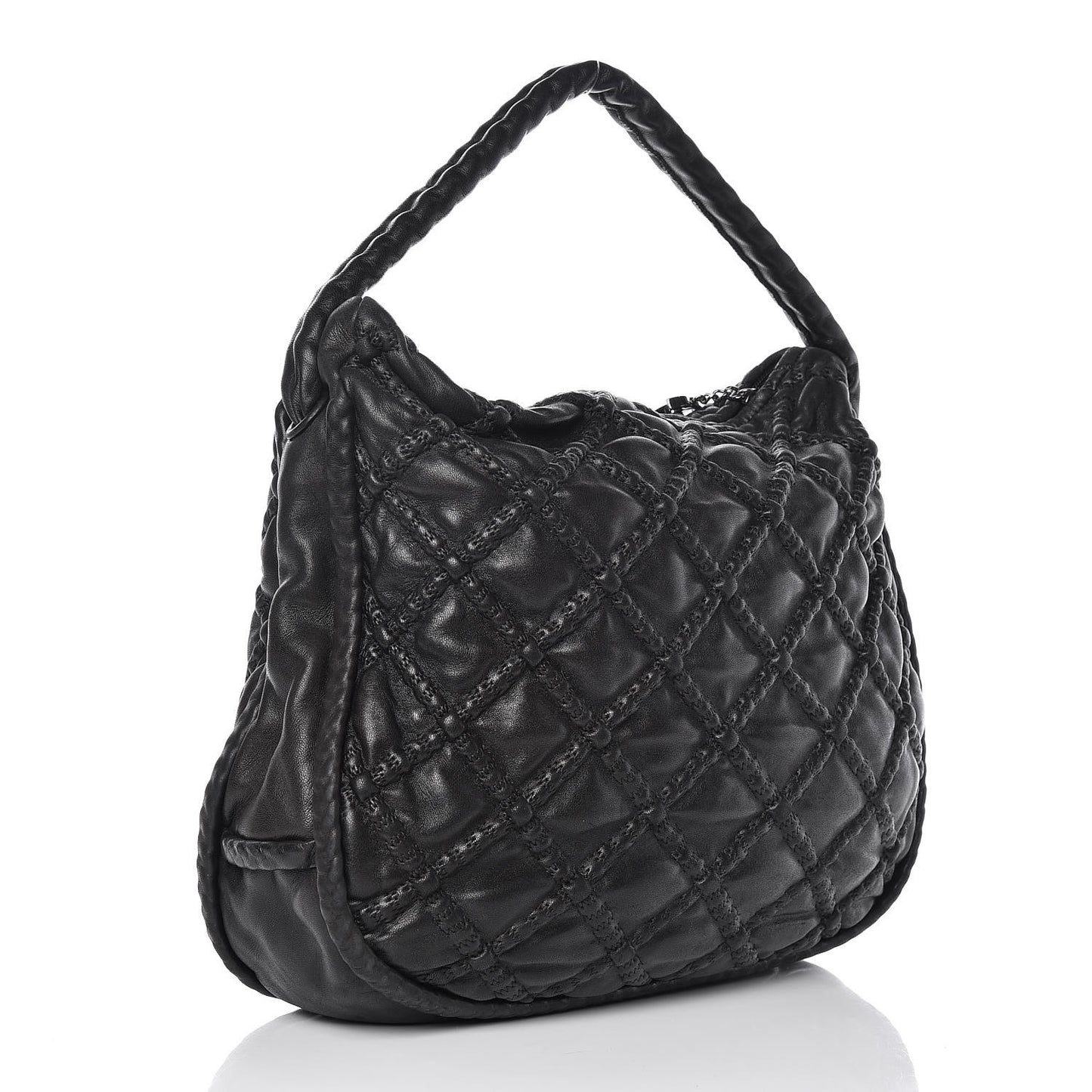 Lambskin Quilted Hidden Chain Hobo Black