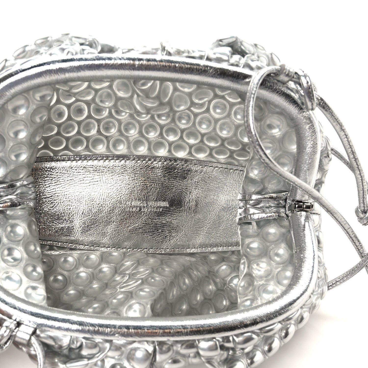 Bottega Veneta Metallic Fabric Bubble Wrap The Mini Pouch Silver 5 of 9