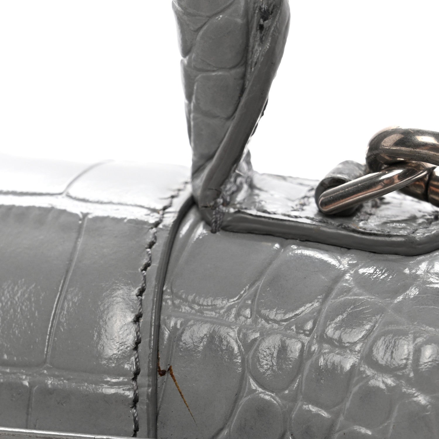 Balenciaga Shiny Calfskin Crocodile Embossed Hourglass Top Handle Bag XS Balenciaga Grey 12 of 13