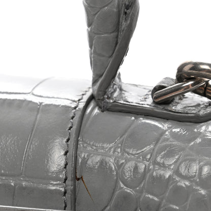 Balenciaga Shiny Calfskin Crocodile Embossed Hourglass Top Handle Bag XS Balenciaga Grey 12 of 13