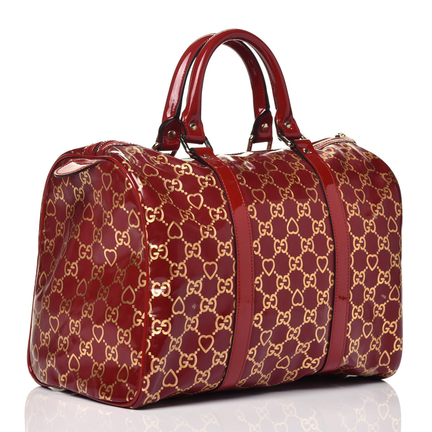 Gucci Patent GG Valentine Medium Joy Boston Red Gold 3 of 9