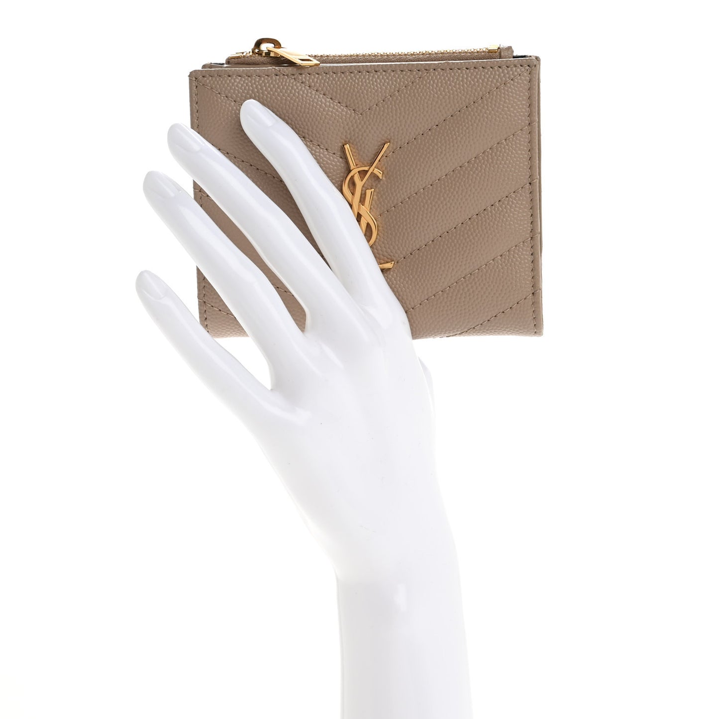 Grain De Poudre Matelasse Chevron Monogram Zipped Card Case Dark Beige