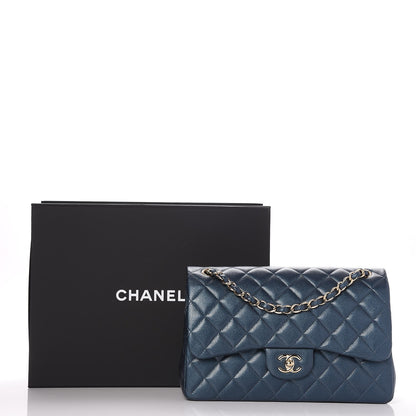 Chanel Metallic Caviar Jumbo Double Flap Blue 9 of 9