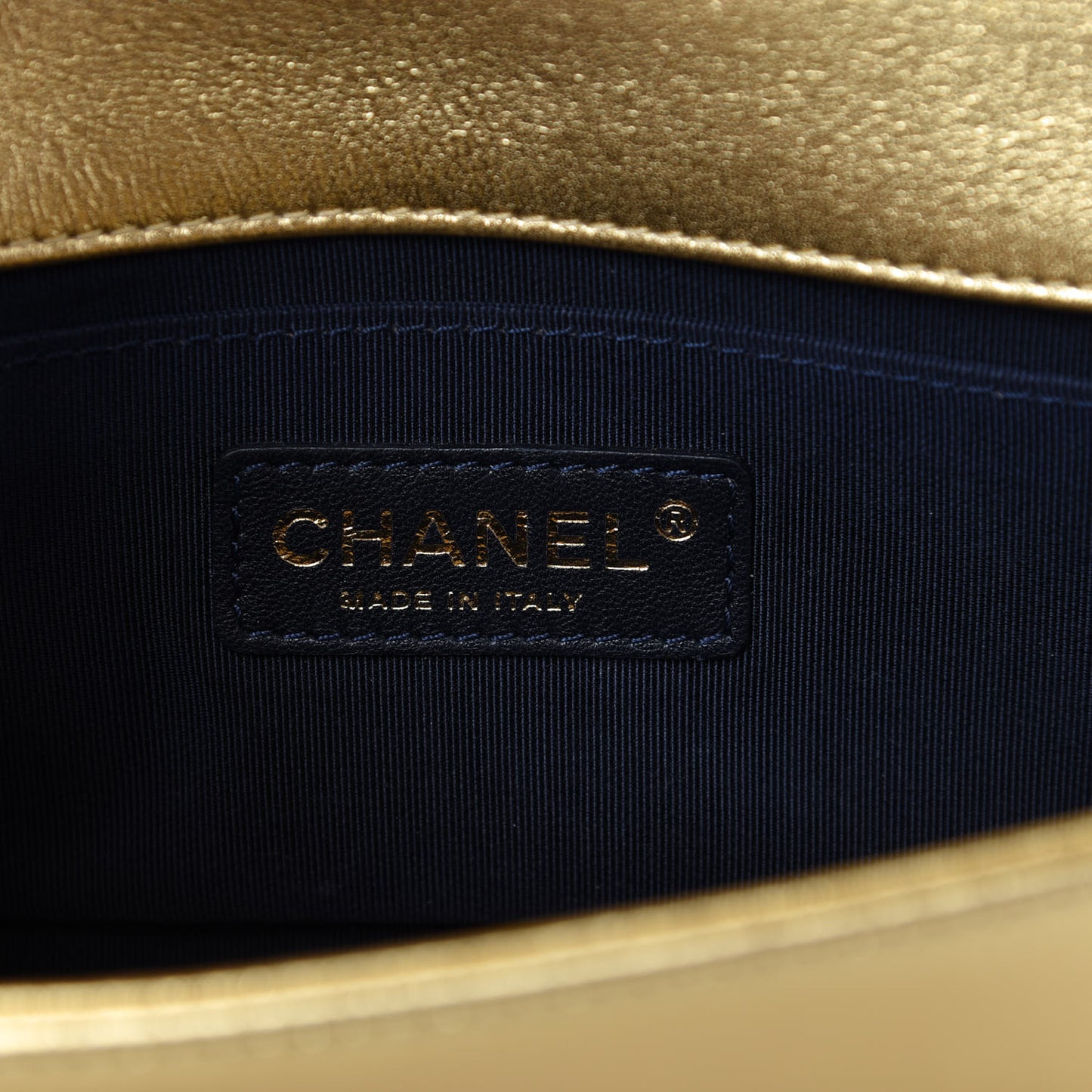 Metallic Lambskin Embossed Small Cube Boy Flap Gold
