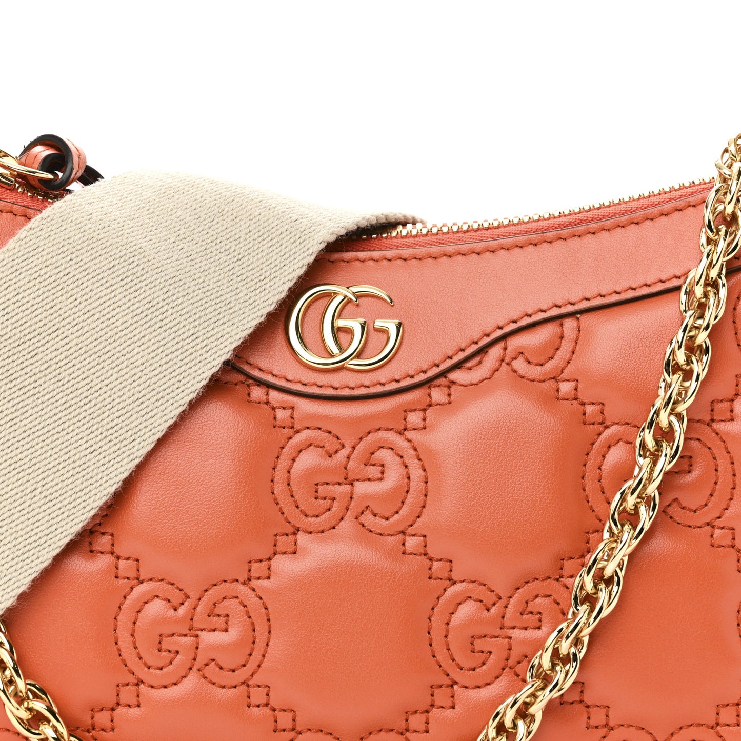 Calfskin GG Matelasse Chain Handbag Deep Orange Natural