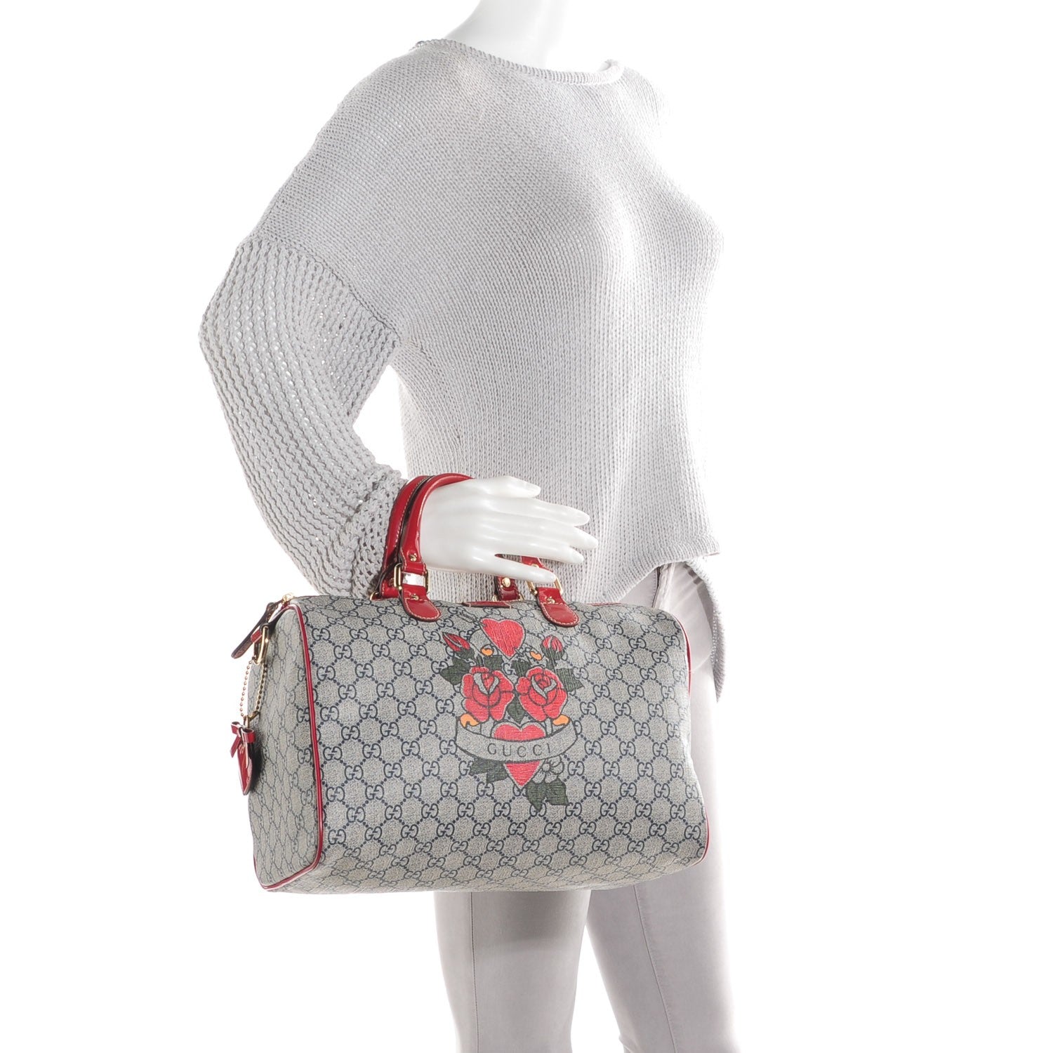 Gucci GG Plus Monogram Tattoo Heart Medium Joy Boston Red 2 of 7