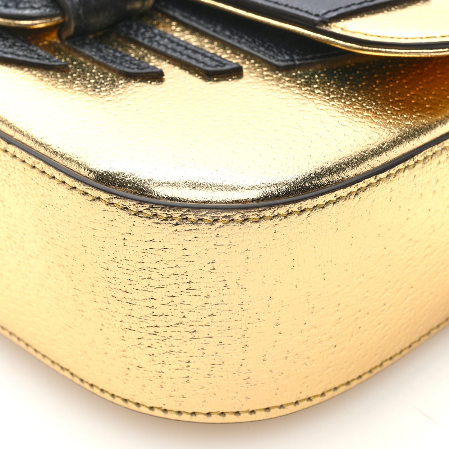 X ADIDAS Textured Dollar Calfskin Web Trefoil Horsebit 1955 Shoulder Bag King Gold Black