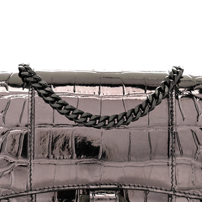 Balenciaga Shiny Metallic Calfskin Crocodile Embossed Hourglass Chain Bag Gunmetal 7 of 12