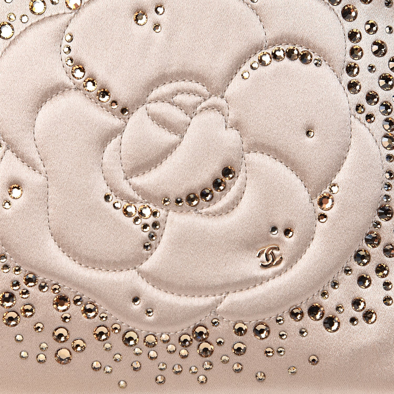 Chanel Satin Diamante Camellia Evening Clutch Bag Light Beige 9 of 12