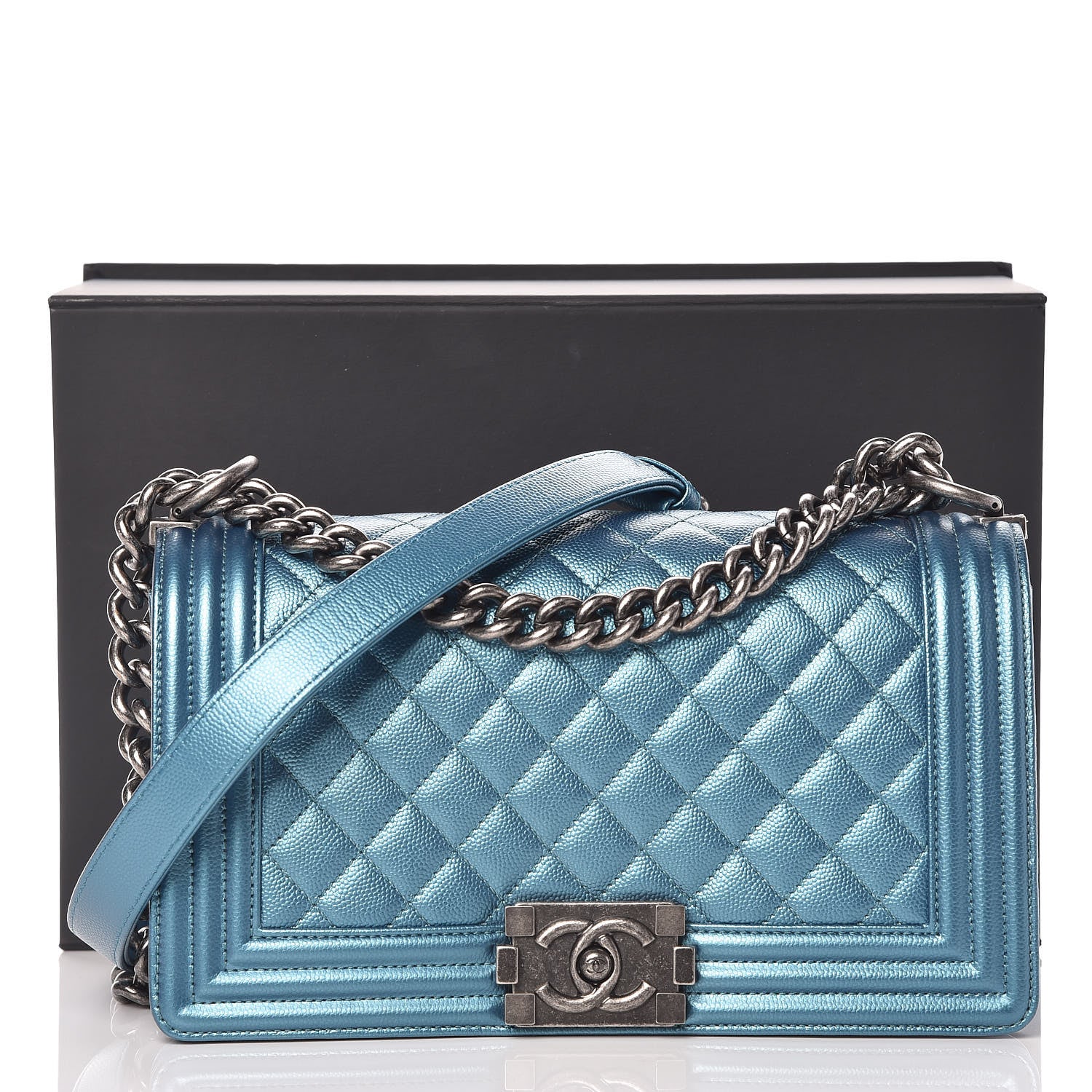 Chanel Metallic Caviar Quilted Medium Boy Flap Turquoise 12 of 12