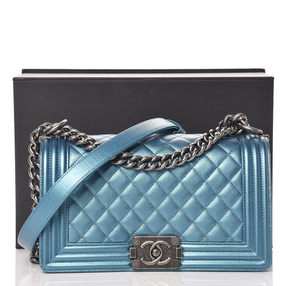 Chanel Metallic Caviar Quilted Medium Boy Flap Turquoise 12 of 12