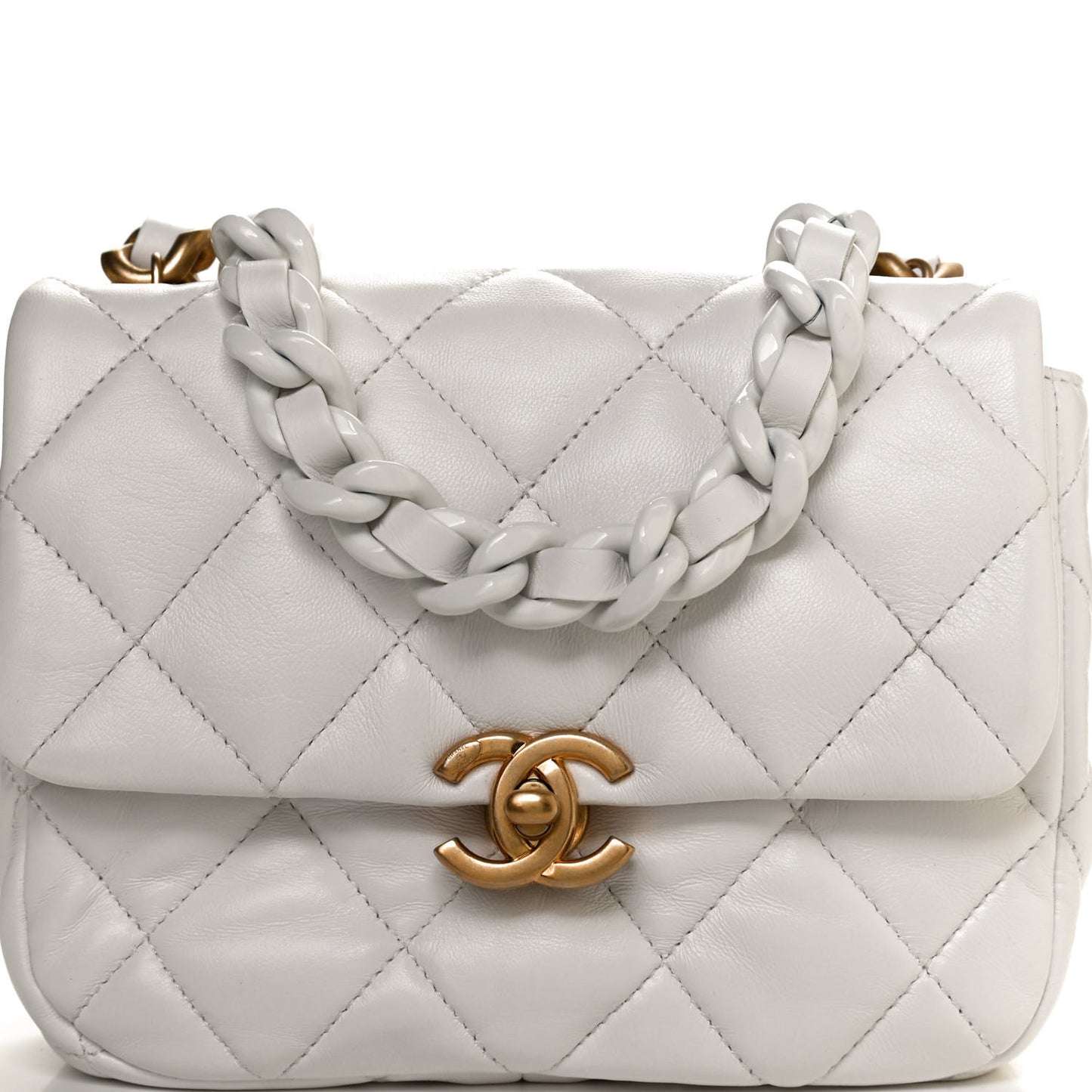 Lambskin Quilted Mini Lacquered Chain Flap White
