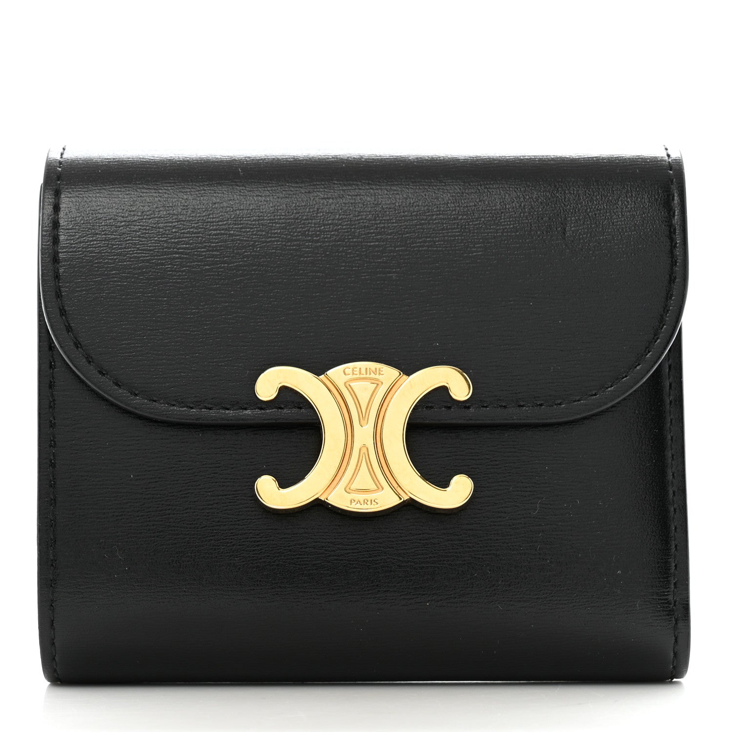 Celine Shiny Smooth Lambskin Small Triomphe Wallet Black 1 of 11