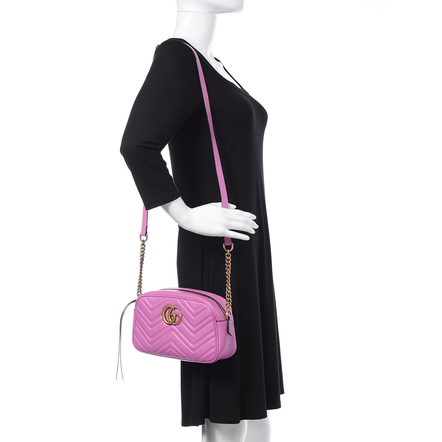 Gucci Calfskin Matelasse Small GG Marmont Chain Shoulder Bag Candy Mousse 2 of 12