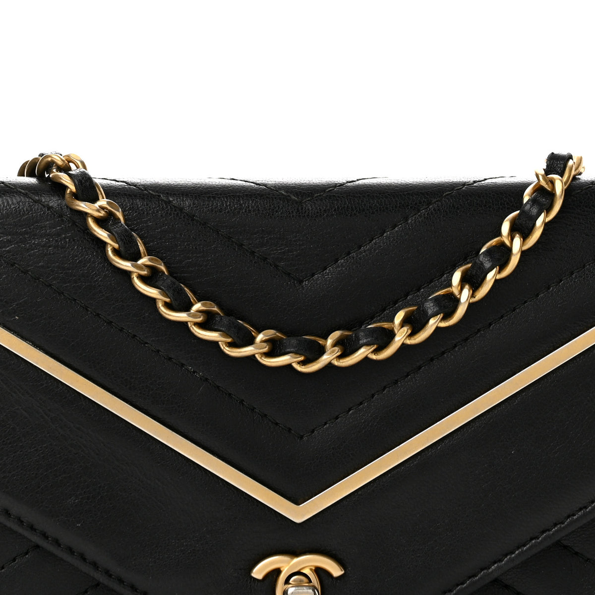 Chanel Lambskin Chevron Quilted Wallet On Chain WOC Black 9 of 13