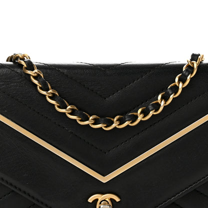 Chanel Lambskin Chevron Quilted Wallet On Chain WOC Black 9 of 13