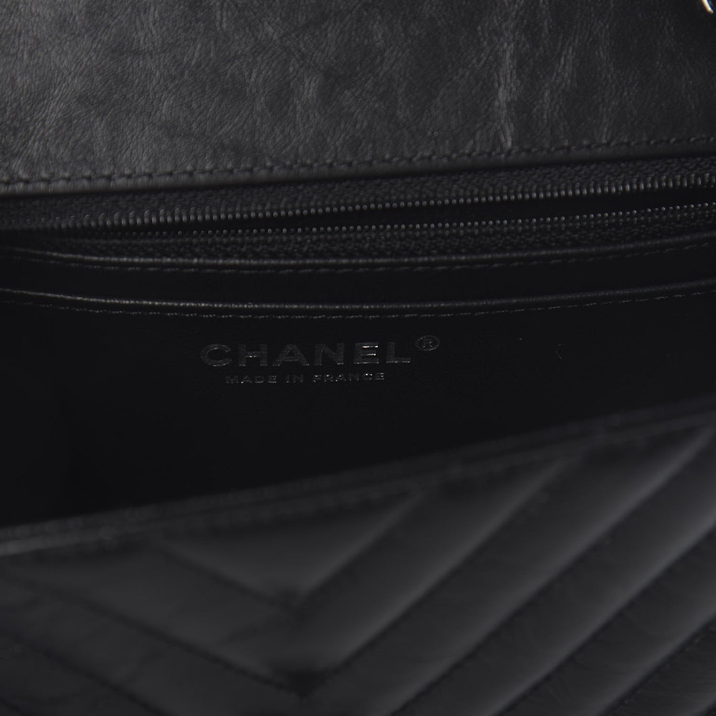 Aged Calfskin Chevron Quilted 2.55 Reissue Mini Flap So Black