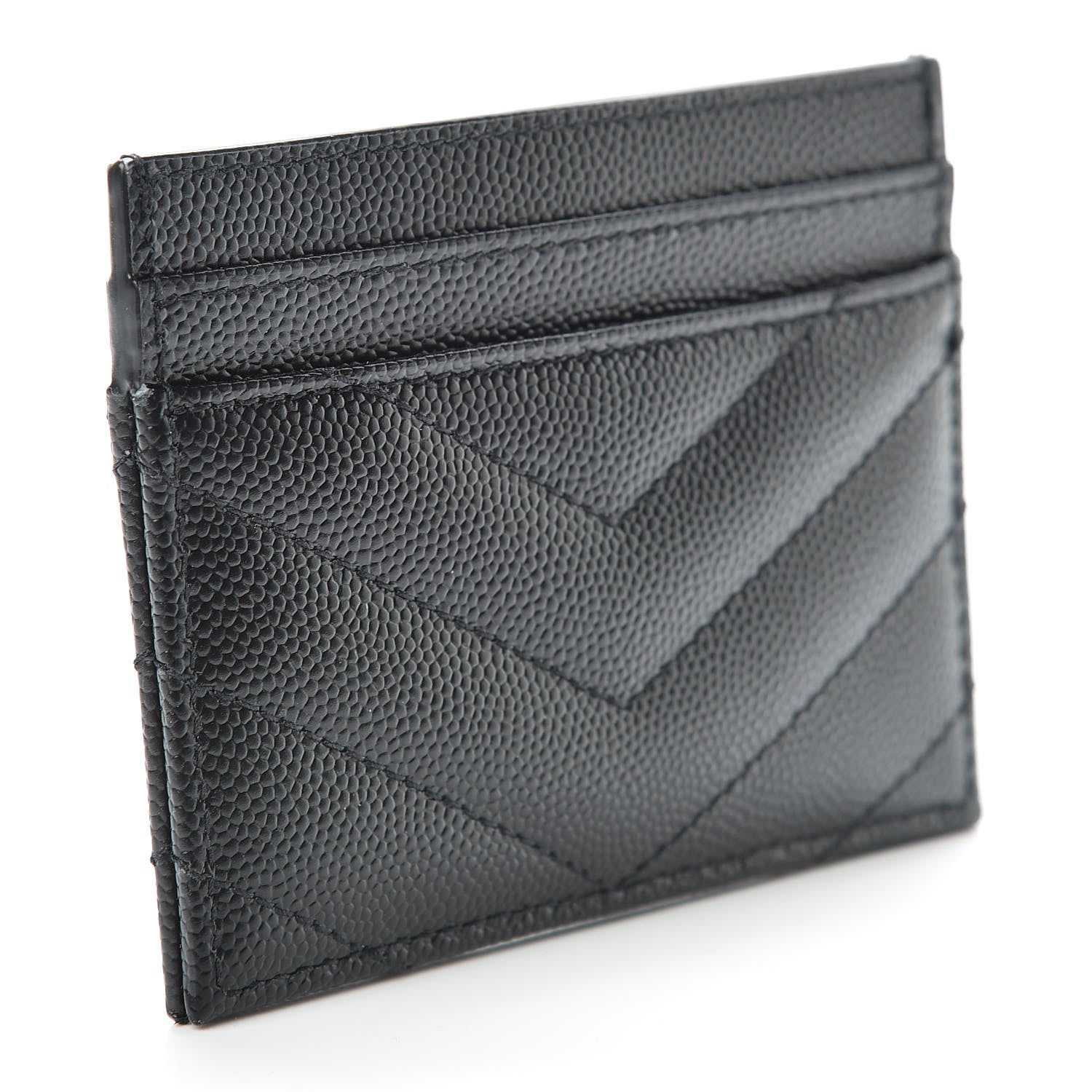 Saint Laurent Grain De Poudre Matelasse Chevron Monogram Credit Card Case Black 3 of 7