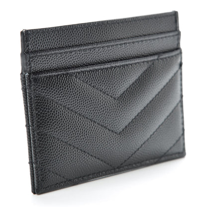 Saint Laurent Grain De Poudre Matelasse Chevron Monogram Credit Card Case Black 3 of 7