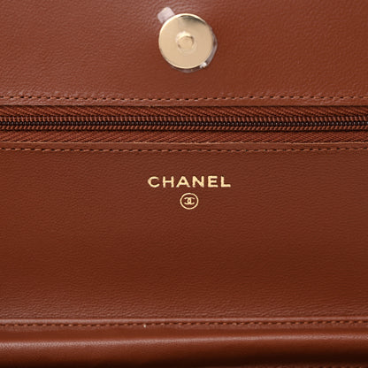Chanel Lambskin Quilted Wallet On Chain WOC Brown 6 of 14