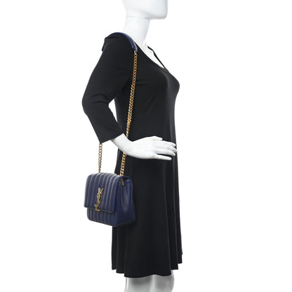 Saint Laurent Lambskin Matelasse Monogram Medium Vicky Chain Bag Blue 2 of 12