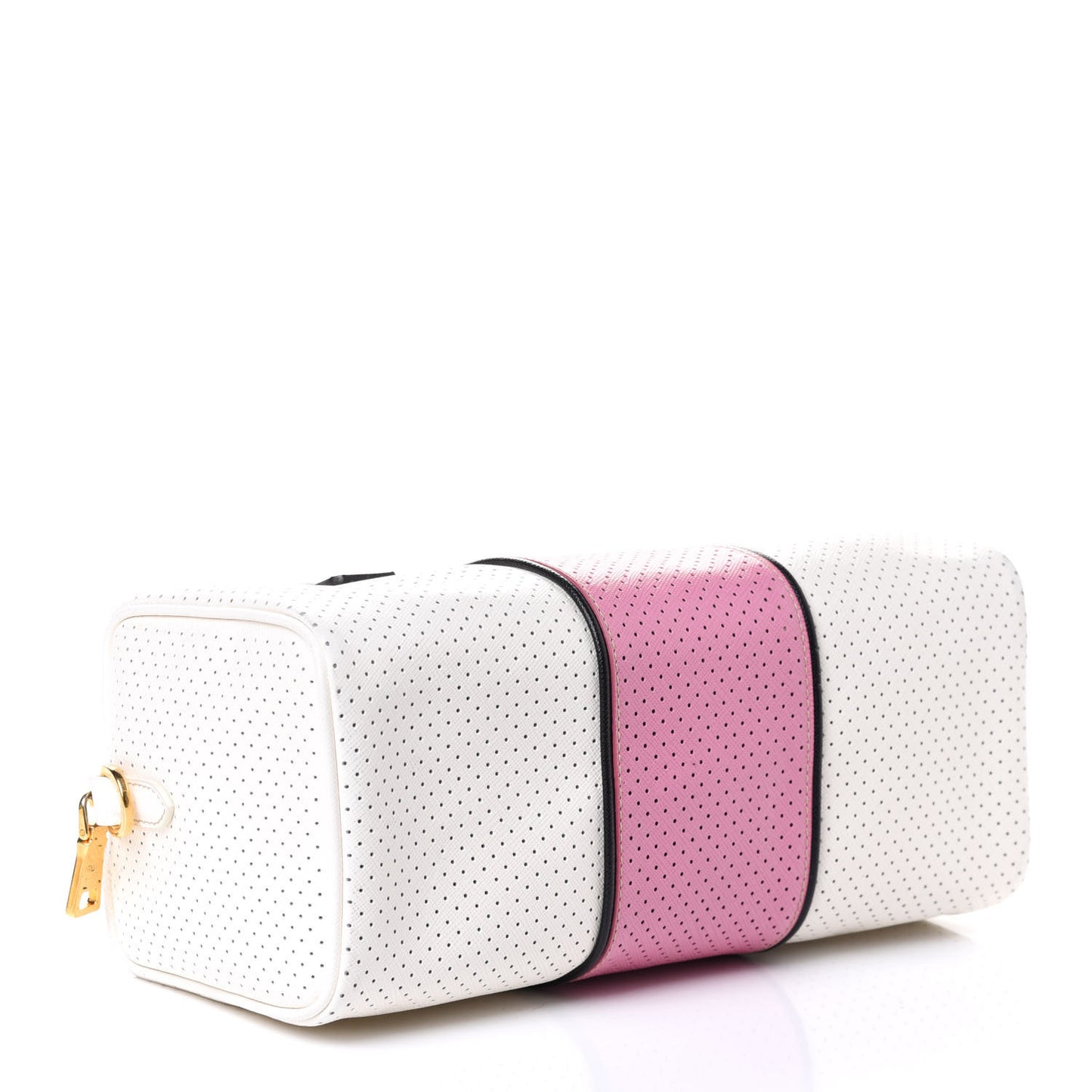 Saffiano Perforated Striped Shoulder Bag White Black
