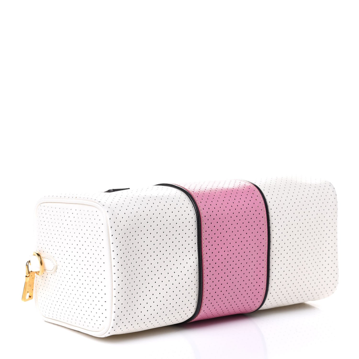 Prada Saffiano Perforated Striped Shoulder Bag White Black 3 of 5