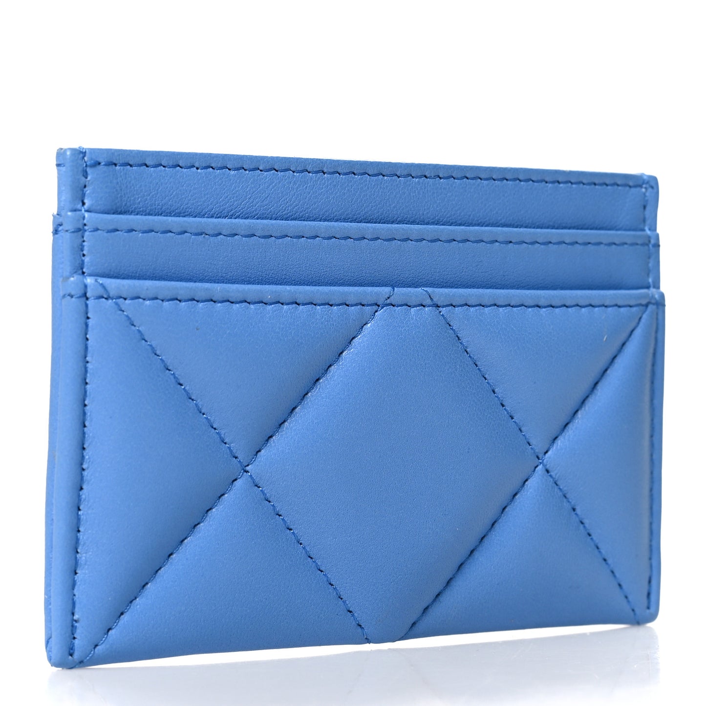 Lambskin Quilted Chanel 19 Card Holder Blue