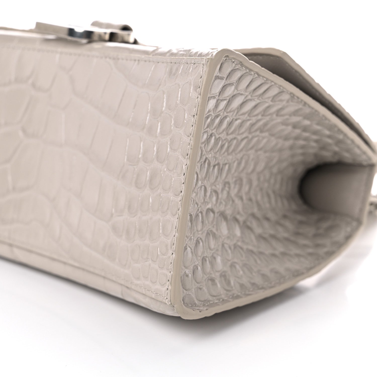 Balenciaga Shiny Calfskin Crocodile Embossed Small Hourglass Top Handle Bag Cold Beige 8 of 10