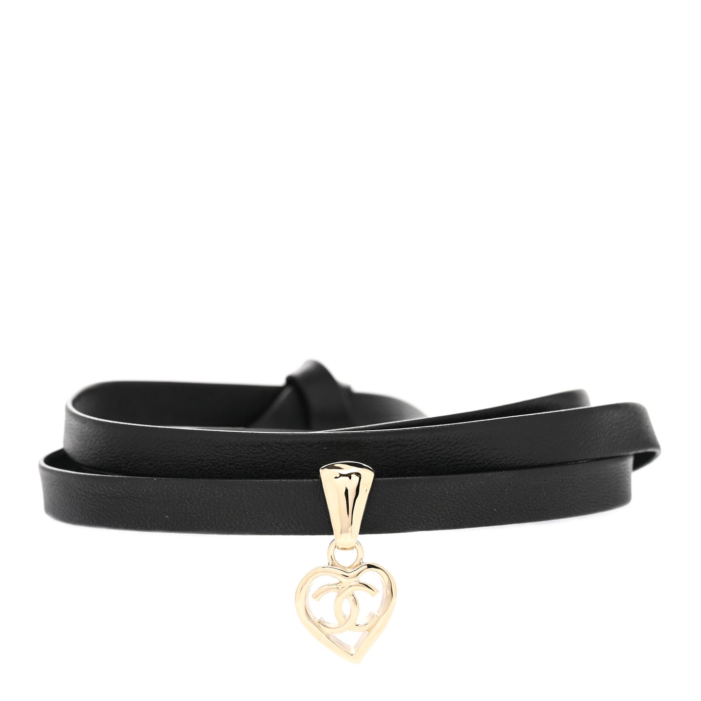 Lambskin CC Heart Choker Necklace Black