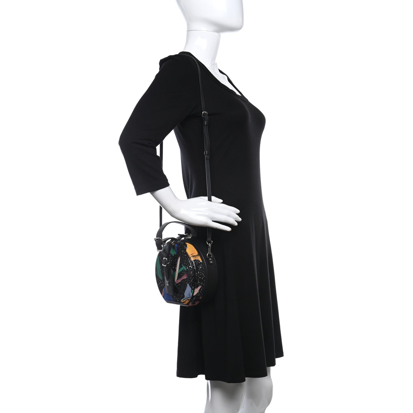 Calfskin Splash Print Petite Boite Chapeau Black