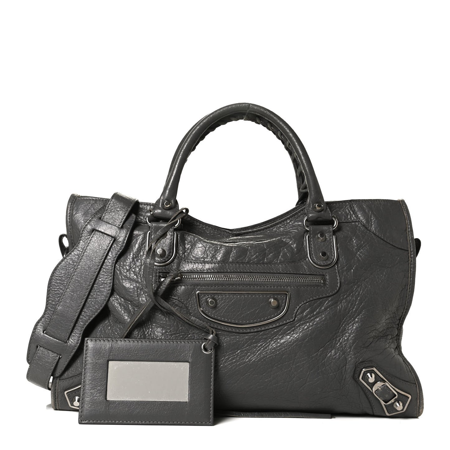 Agneau Silver Metallic Edge Hardware City Gris Cendre