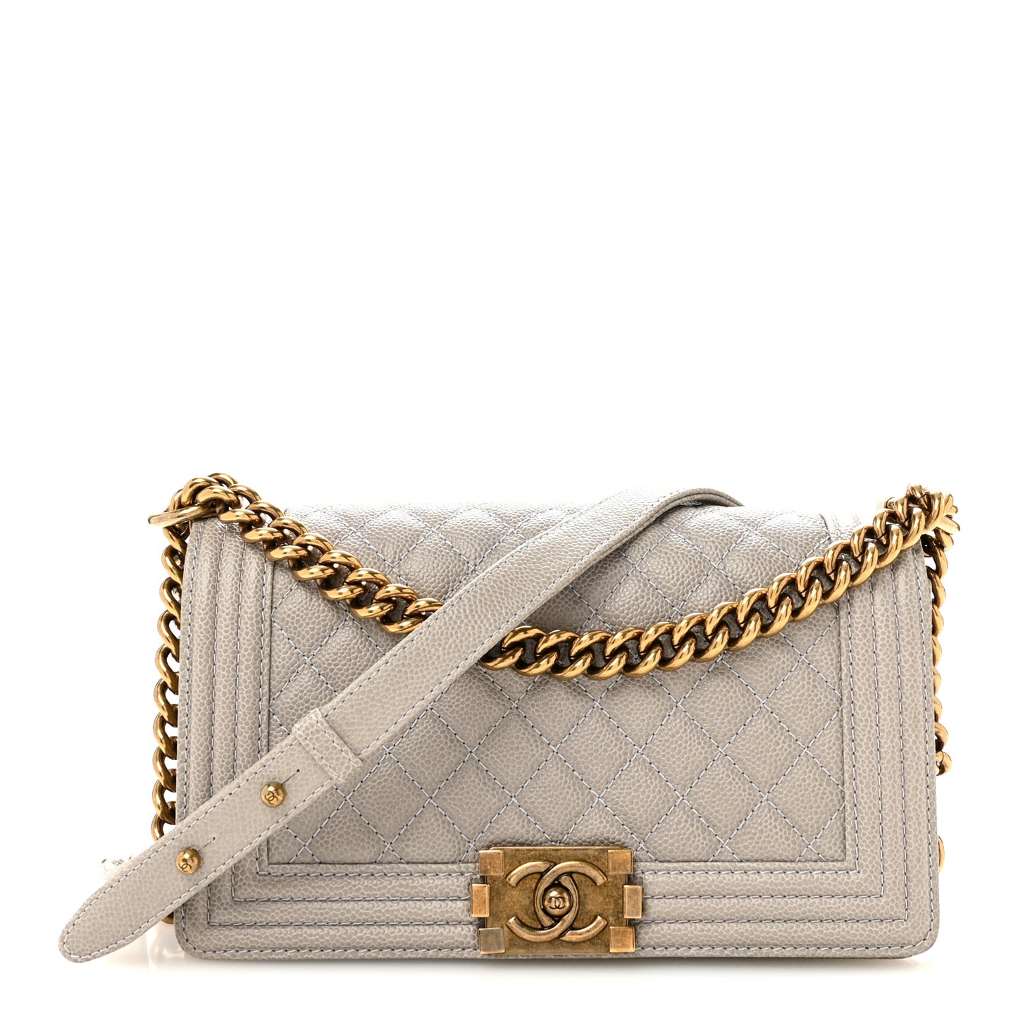 Caviar Quilted Medium Boy Flap Grey