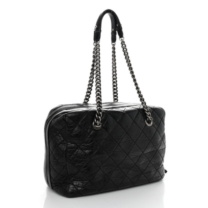 Chanel Aged Calfskin Quilted Large Secret Tag Bowling Bag Black 3 of 12